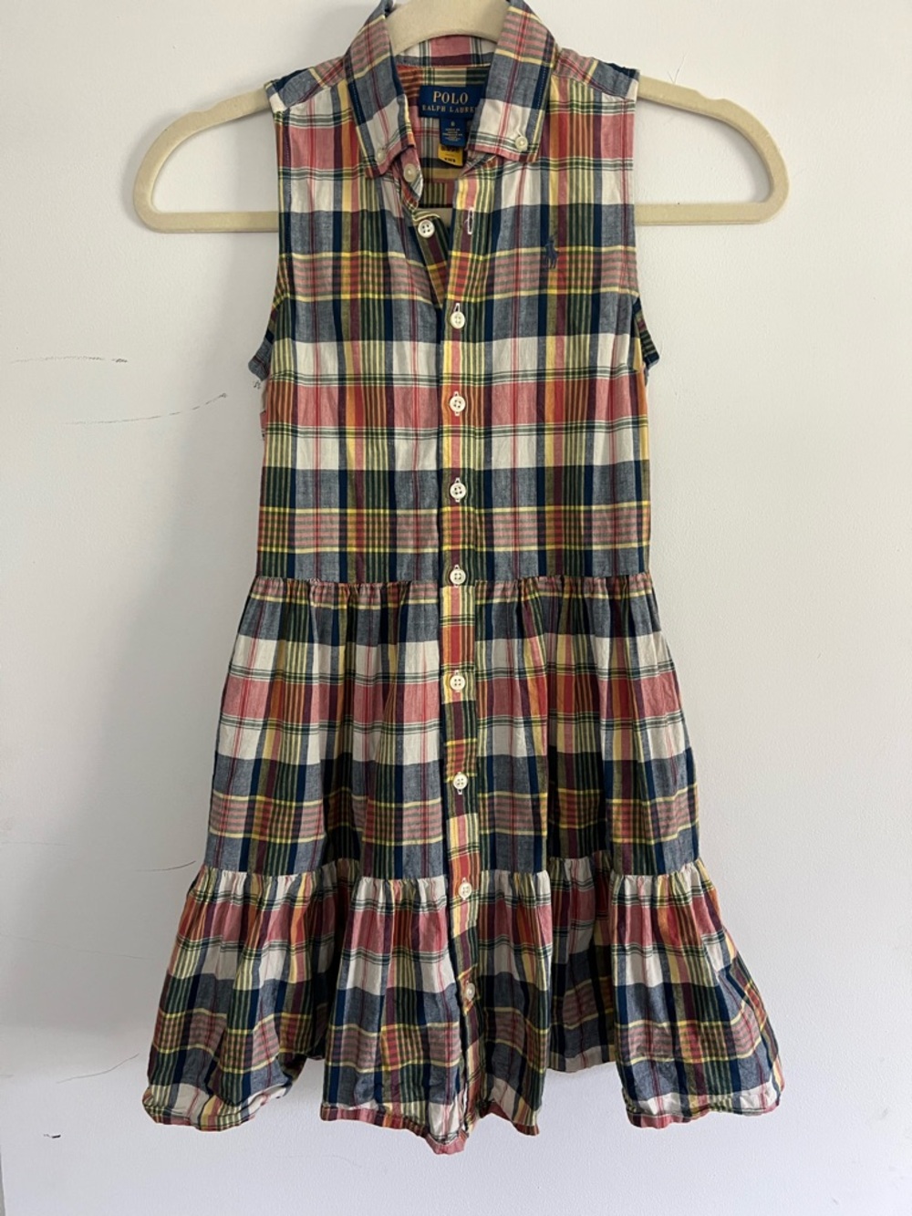 Polo by Ralph Lauren Girls' Red Navy Yellow Plaid Sleeveless Button-Front Dress